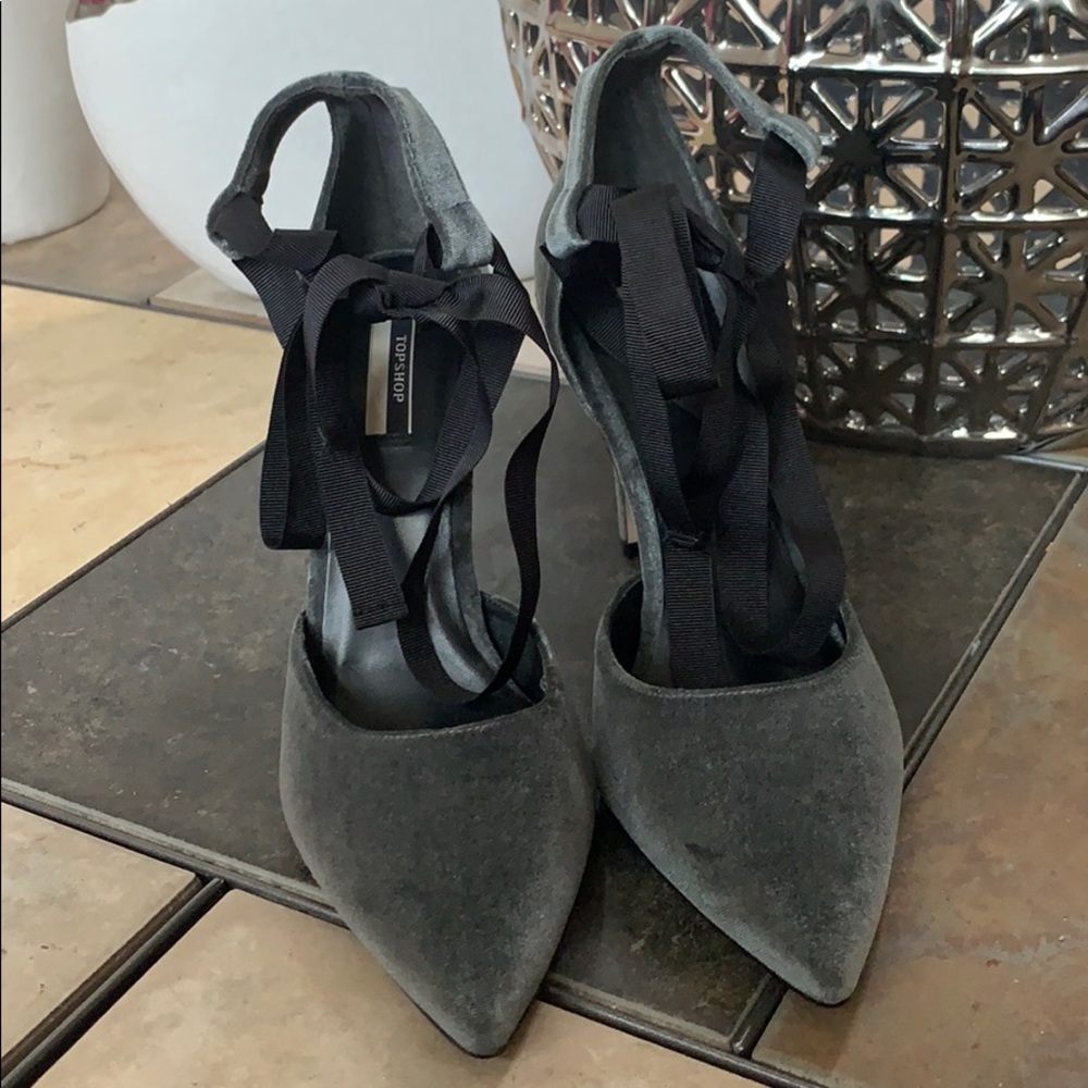 Topshop Grey Suede Lace Tied Heels